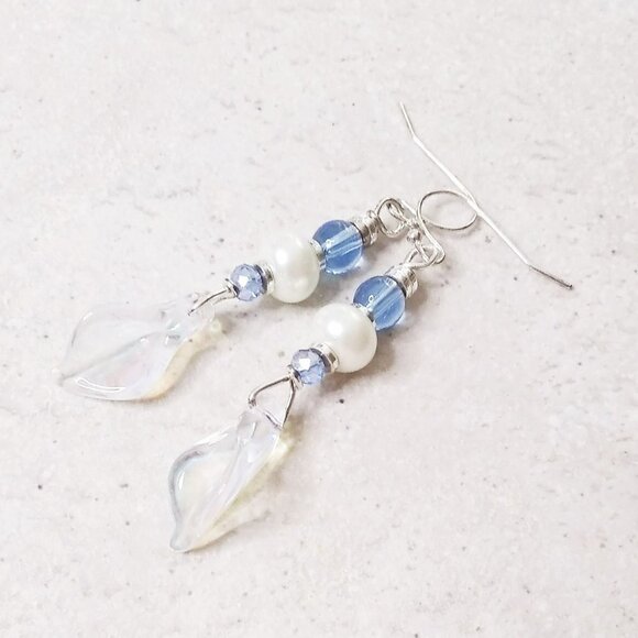 Iridescent Lily Orchid + Pearl Floral Earrings ~ Beautiful Feminine Elegance! - Picture 4 of 5